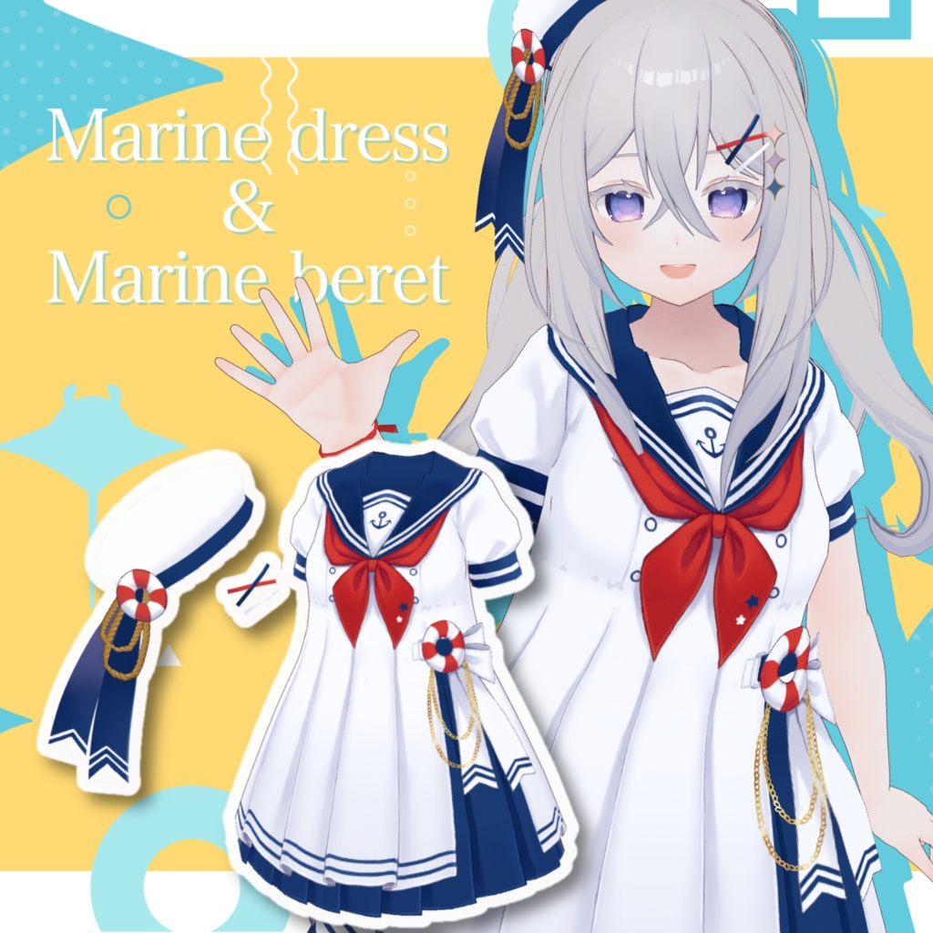 【VRoid正式版】マリンワンピース＆マリンベレー　marine dress ＆ marine beret 