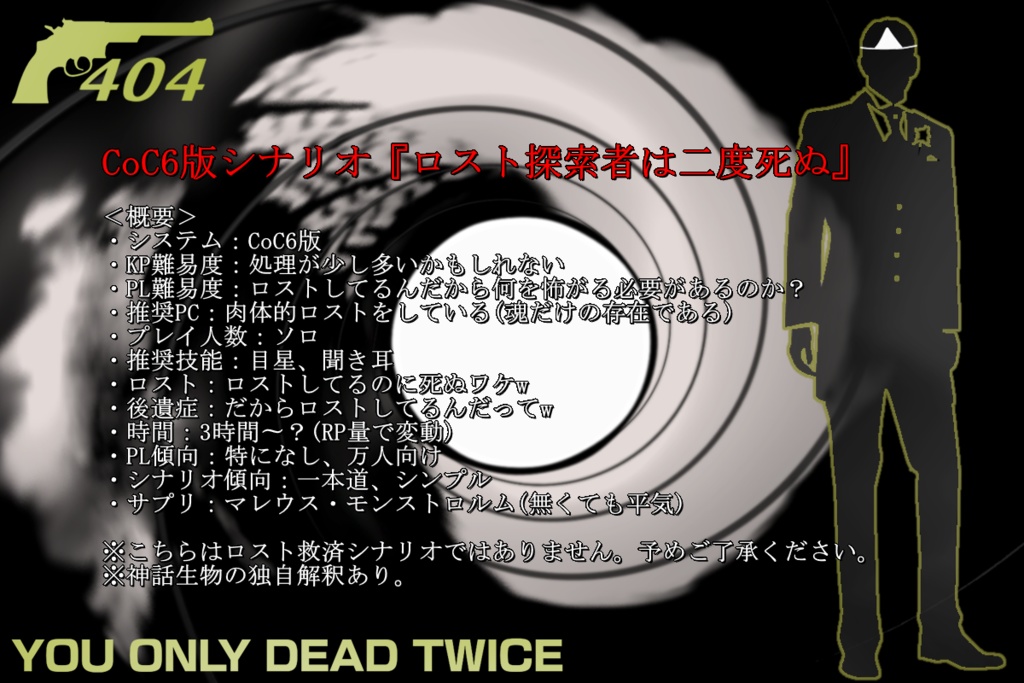 ⚠現在準備中⚠ CoC6版非公式シナリオ『ロスト探索者は二度死ぬ』
