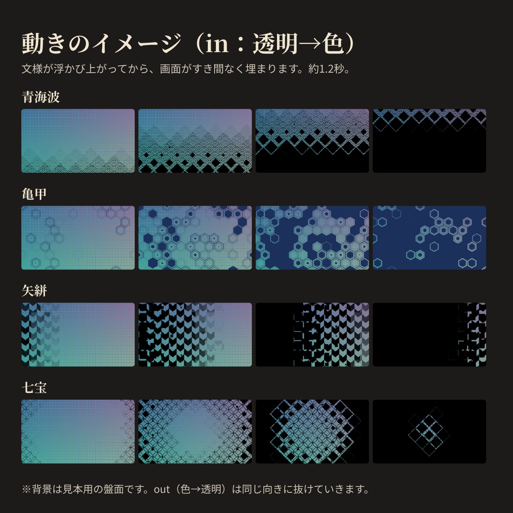 和柄のシーン切り替えAPNG 64種|8文様×4色・軽量版と背景つき【無料版あり】ココフォリア・TRPG