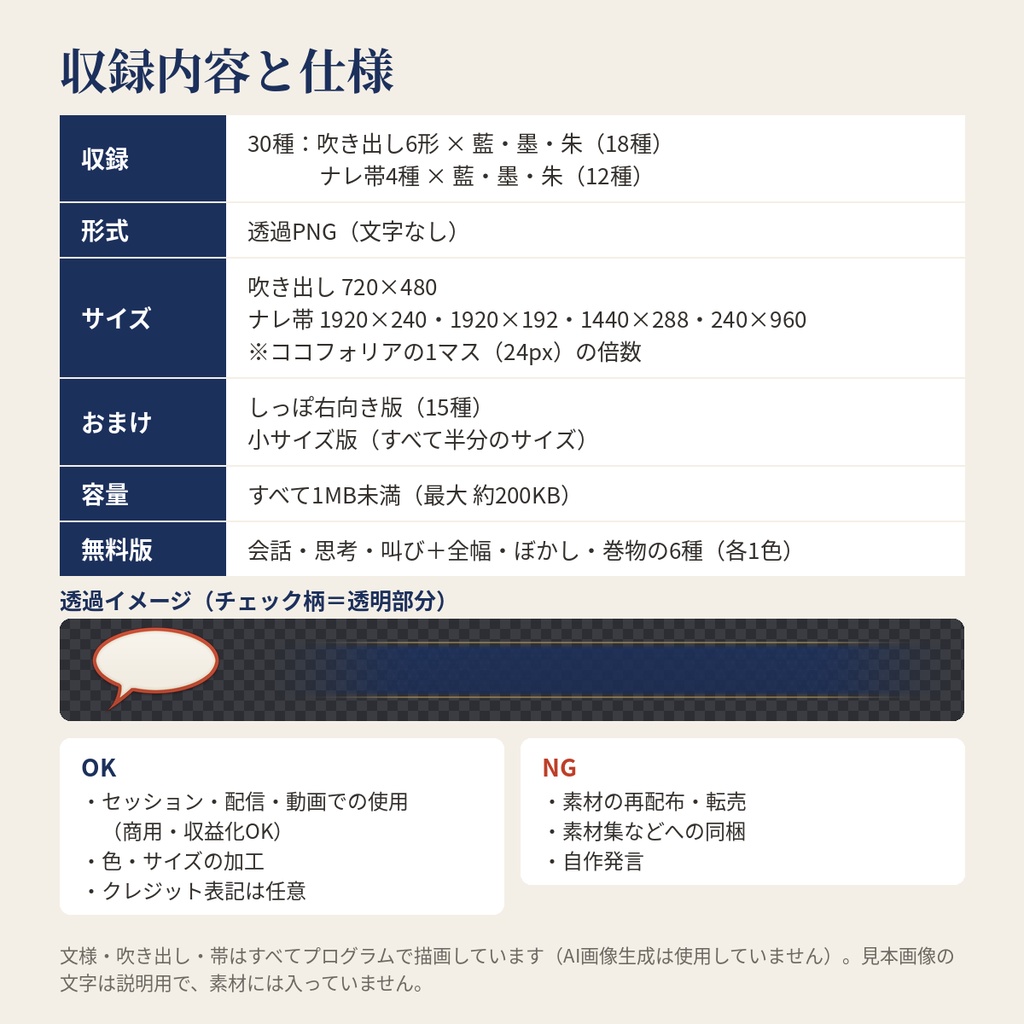 和柄の吹き出し・ナレ帯PNG 30種|セリフ・ナレーション・字幕用の透過素材【無料版あり】ココフォリア・TRPG・配信