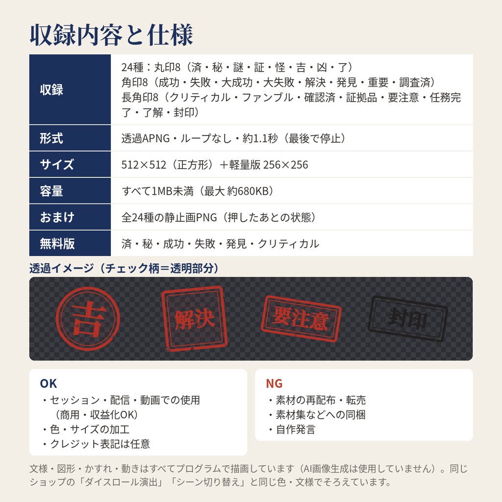 和柄スタンプAPNG 24種|成功・失敗・クリティカル・済・秘・発見 はんこ演出【無料版あり】ココフォリア・TRPG・マダミス
