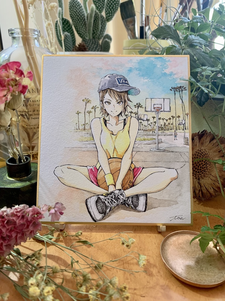オリジナルイラスト色紙原画 『バスケ女子』