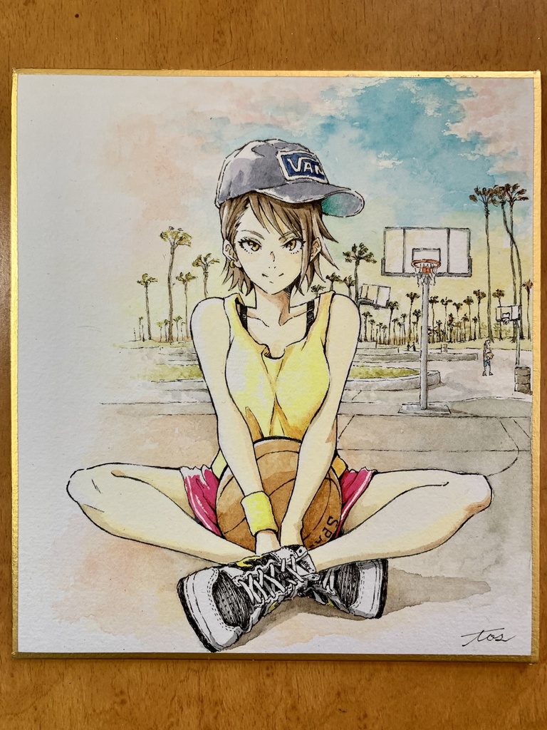オリジナルイラスト色紙原画 『バスケ女子』
