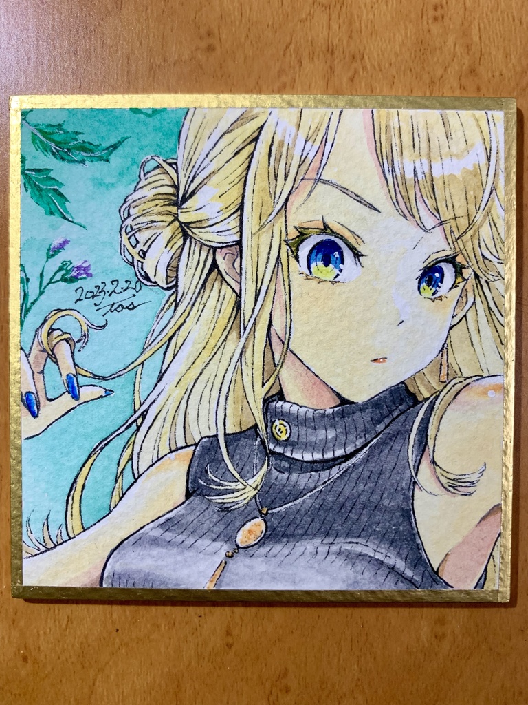 オリジナルイラスト色紙原画 『いつも身なりを上司に注意される先輩』