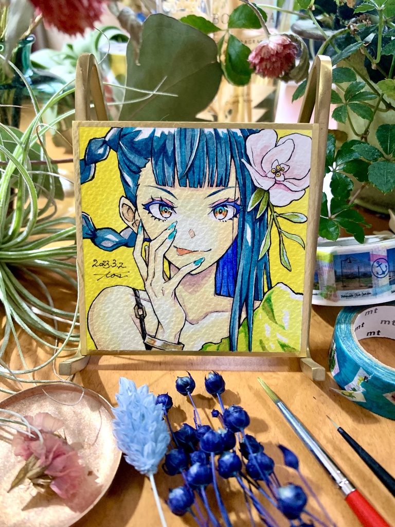 オリジナルイラスト色紙原画　『アッカンベ』