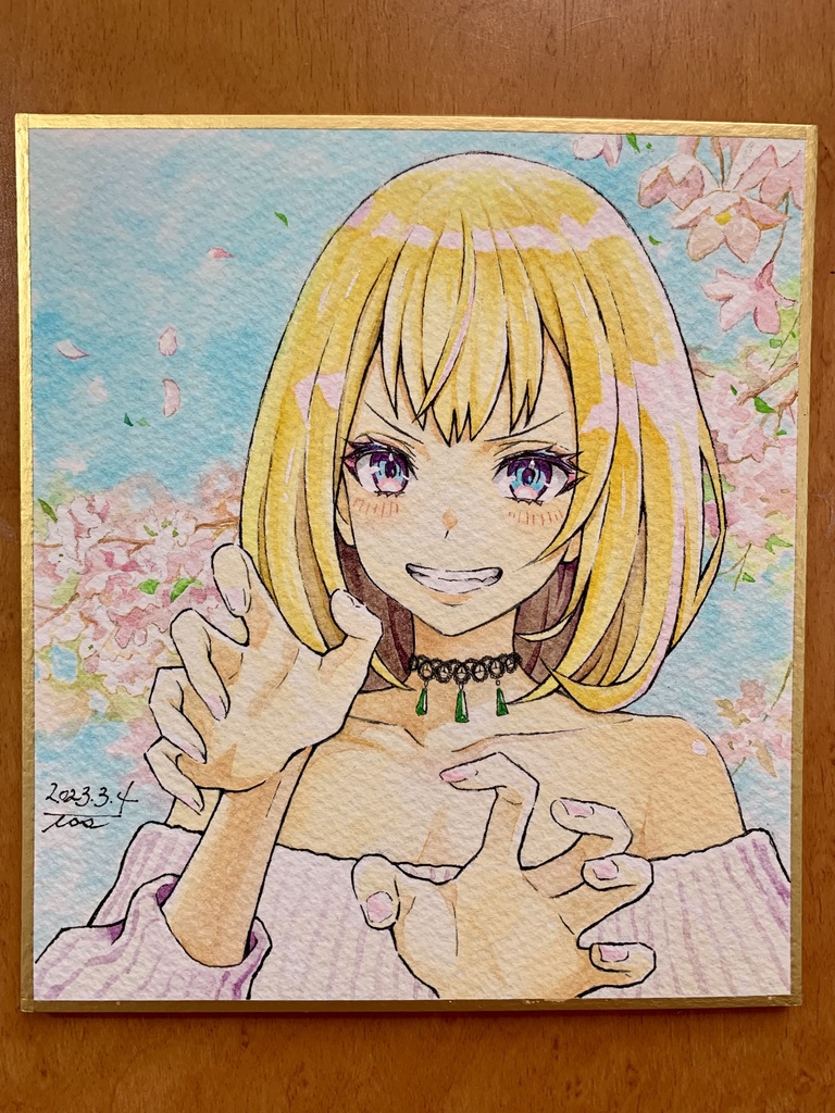 オリジナルイラスト色紙原画 『負け惜しみ〜』