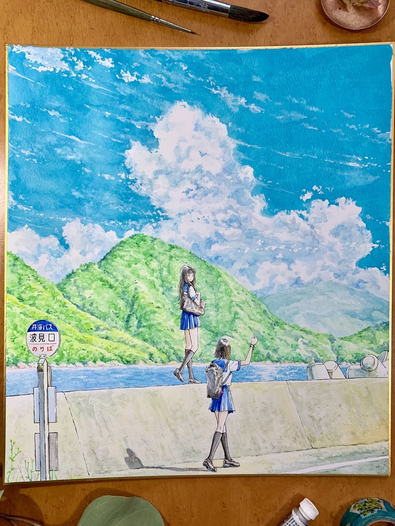 オリジナルイラスト色紙原画 『あの夏に咲け』