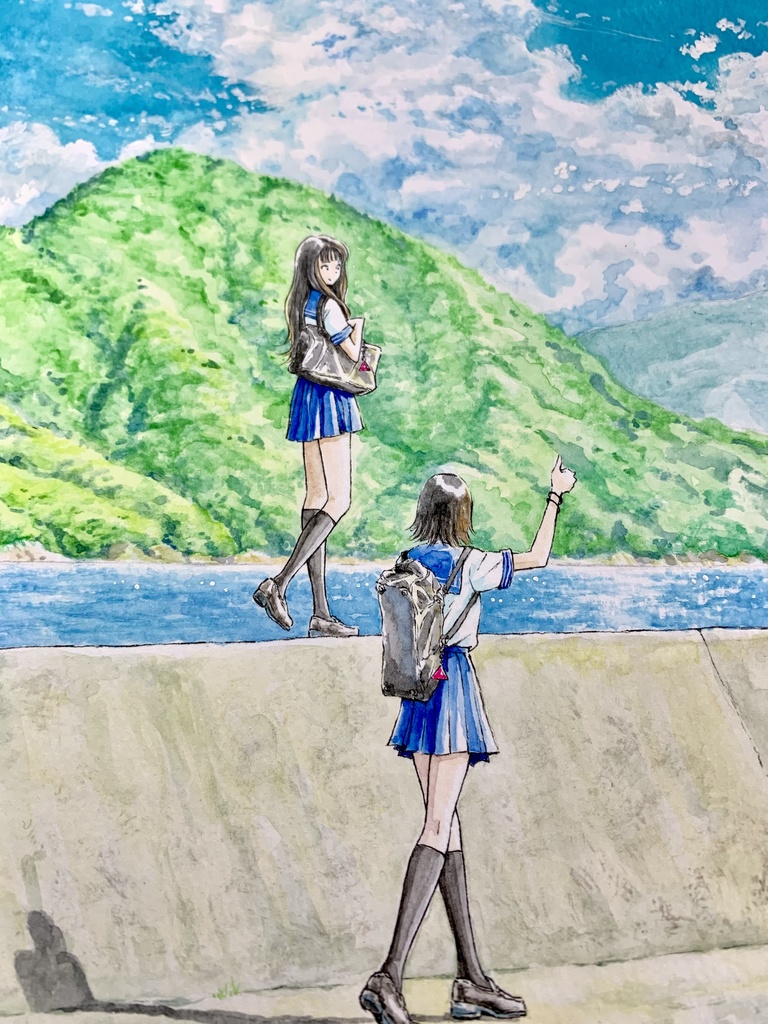 オリジナルイラスト色紙原画 『あの夏に咲け』