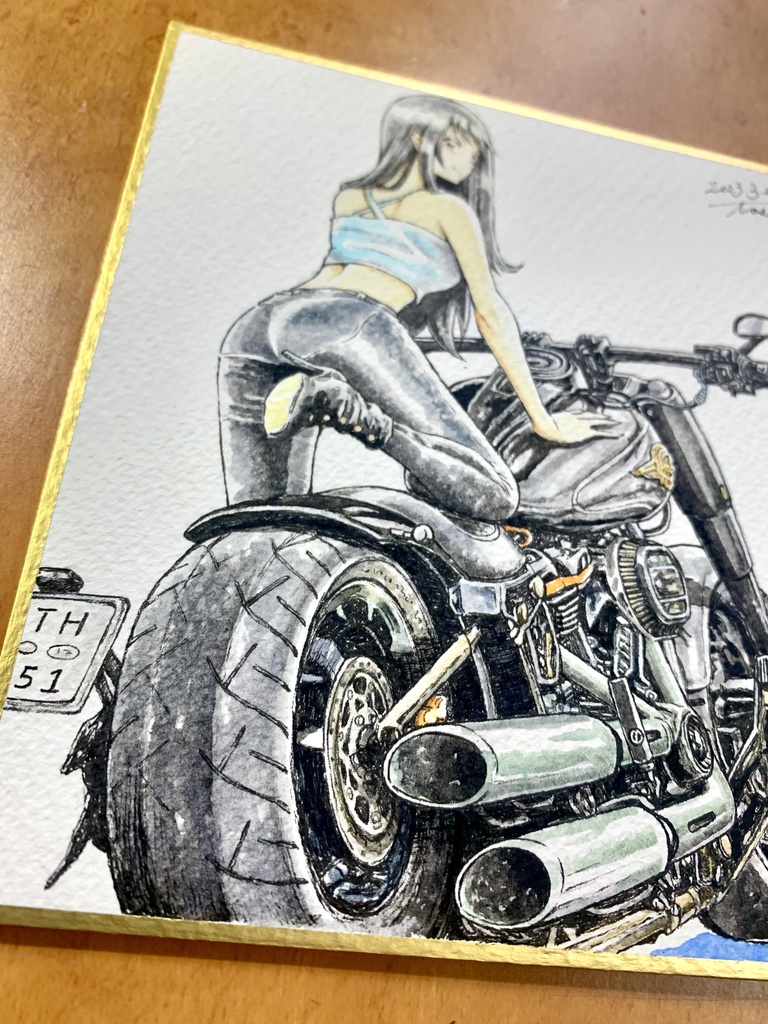 オリジナルイラスト色紙原画 『君とバイク2』