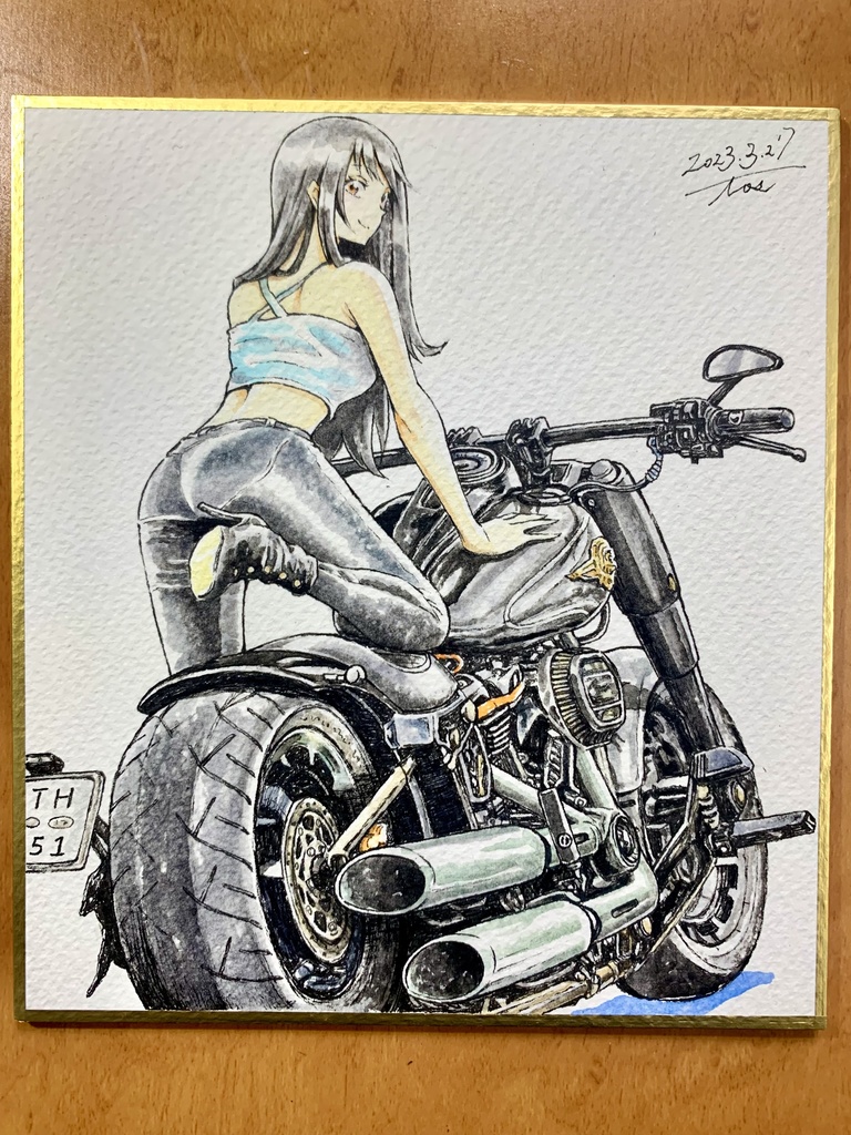 オリジナルイラスト色紙原画 『君とバイク2』