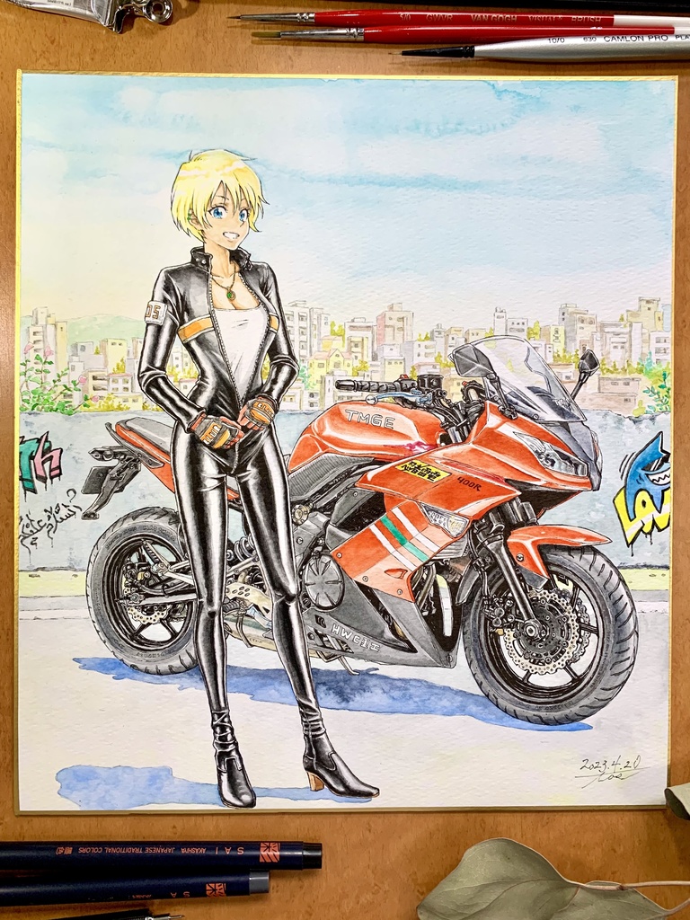 【R様専用】オリジナルイラスト色紙原画 『RIDER』