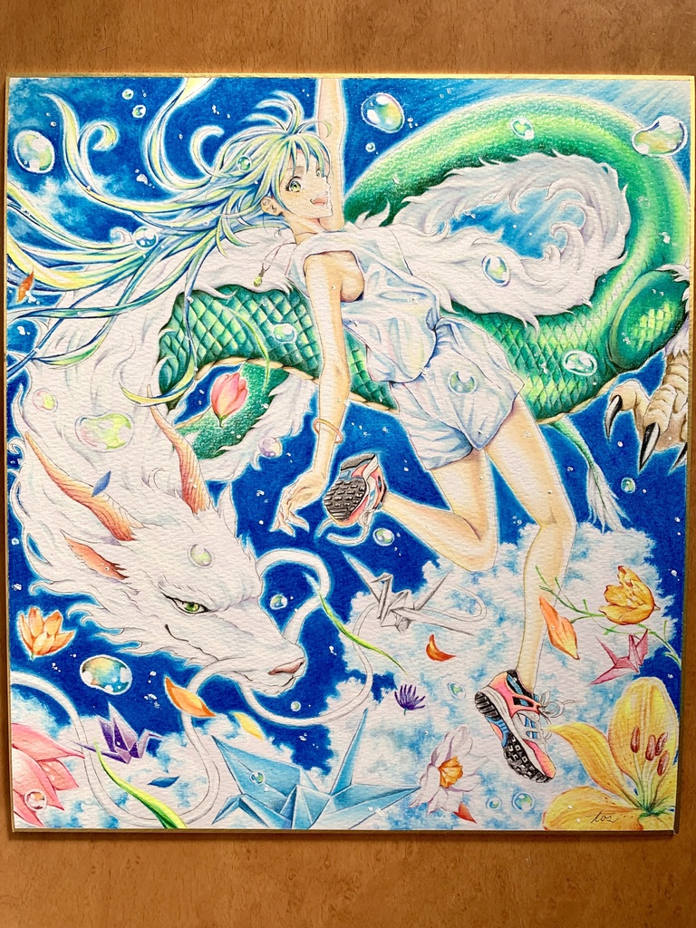 オリジナルイラスト色紙原画　『龍と少女』