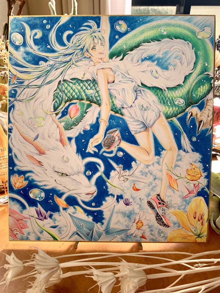 オリジナルイラスト色紙原画 『龍と少女』