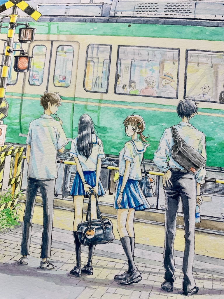 オリジナルイラスト色紙原画『夏、鎌倉』