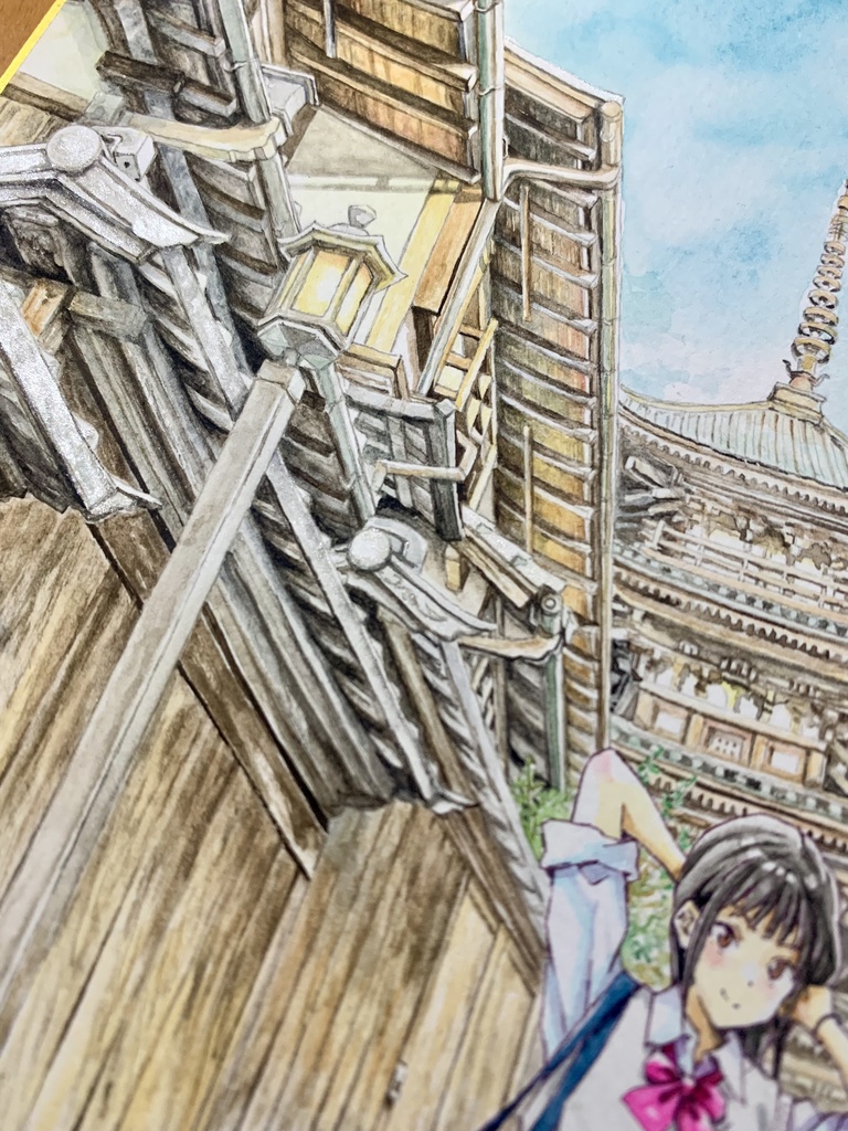 オリジナルイラスト色紙原画 『八坂の塔』