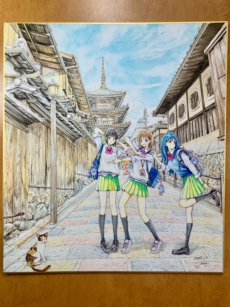 オリジナルイラスト色紙原画 『八坂の塔』