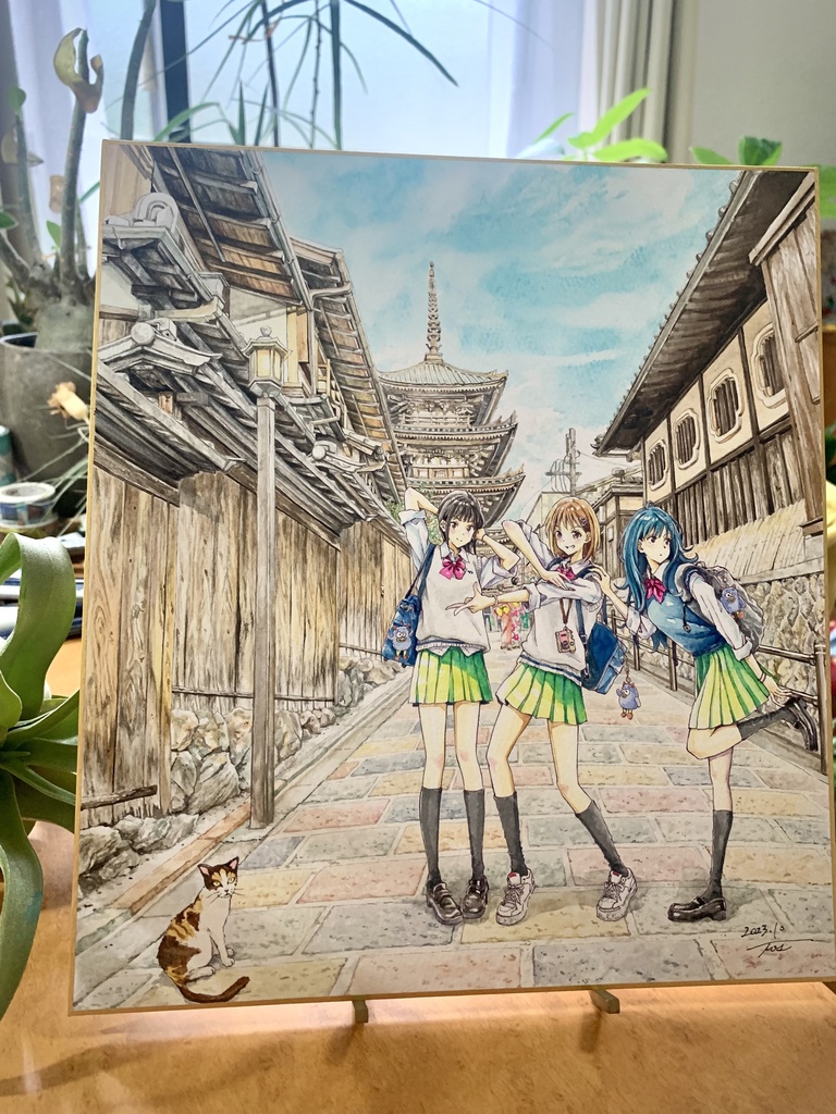 オリジナルイラスト色紙原画 『八坂の塔』