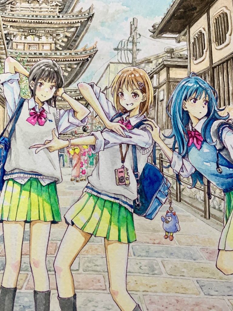 オリジナルイラスト色紙原画 『八坂の塔』