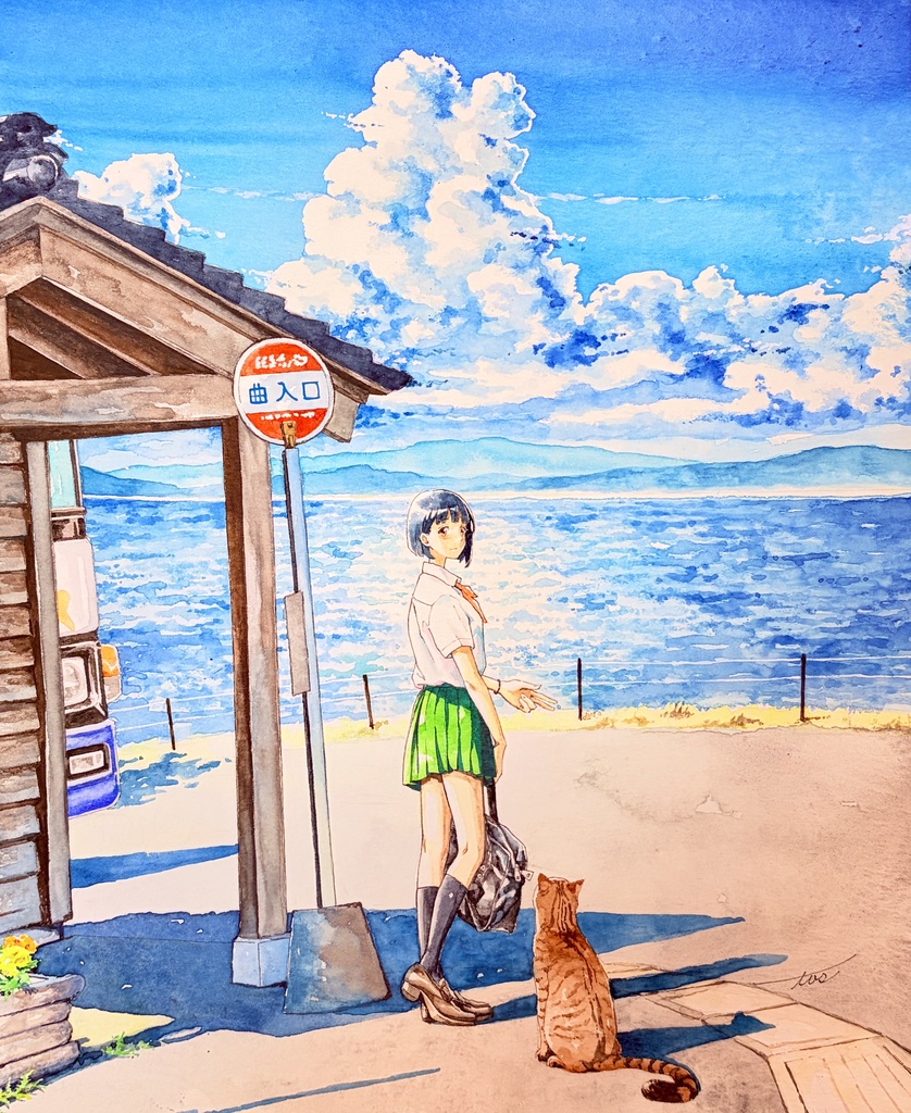 イラスト色紙「またね 〜夏の影〜」(複製画)