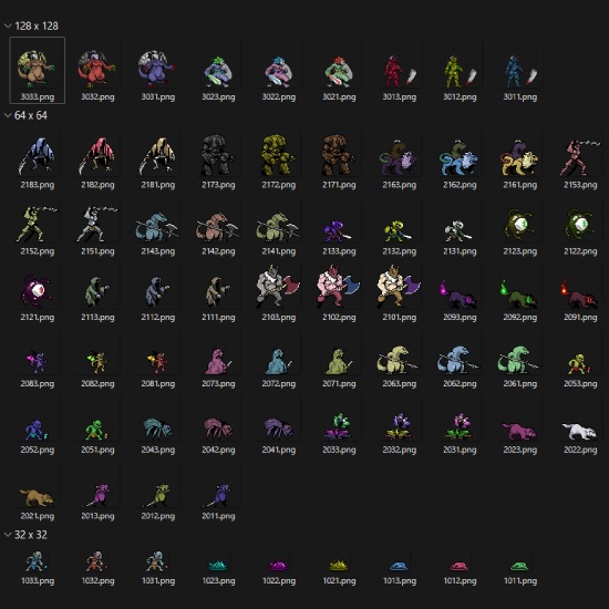 ピクセルモンスター素材集72体セット(基本素体24種×色違い3種)