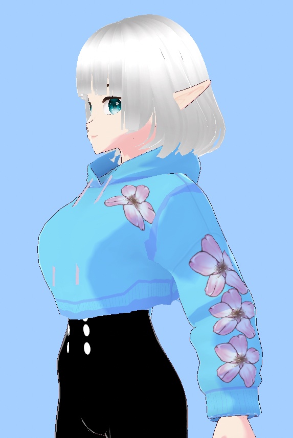 Blue Long Sleeve Flower Hoodie