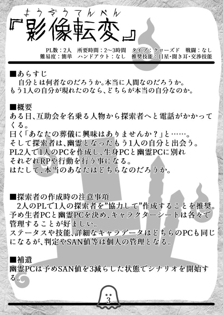 クトゥルフ神話trpg短編シナリオ「影像転変」 SPLL:E119903