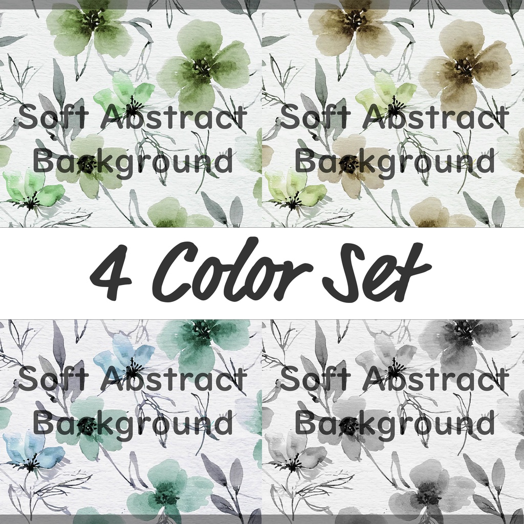  02_やさしい水彩フラワー背景素材｜ナチュラルボタニカル（4色セット）