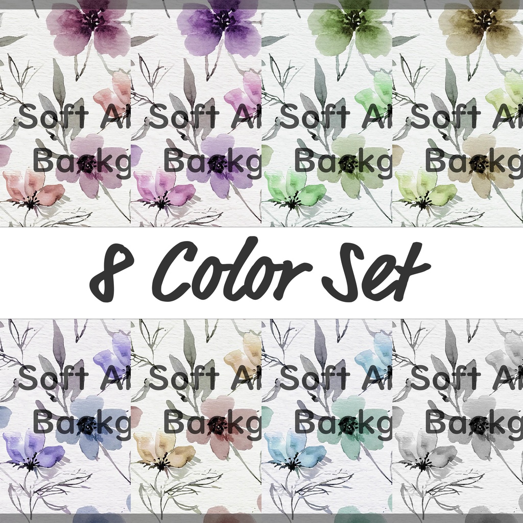 01_やさしい水彩フラワー背景素材｜ナチュラルボタニカル（8色セット）