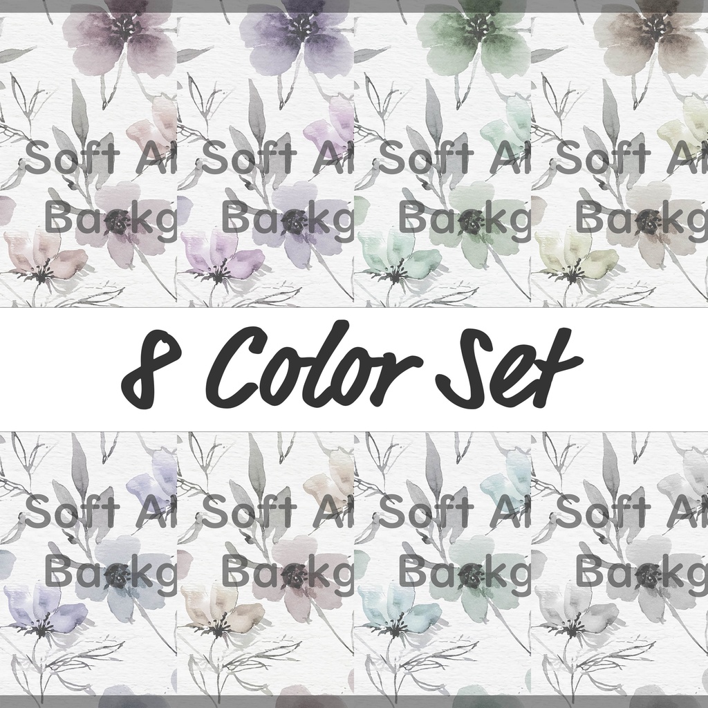 02_やさしい水彩フラワー背景素材｜ナチュラルボタニカル（8色セット）