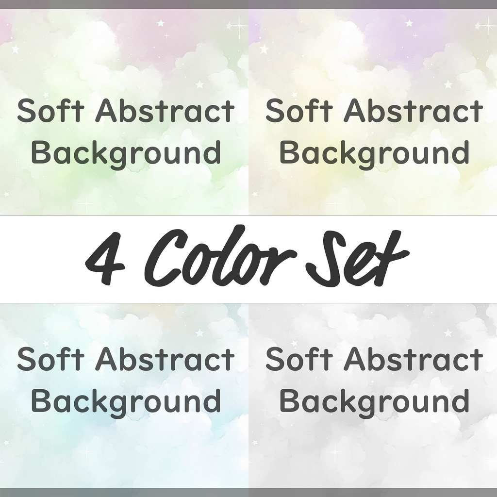 02_夢かわパステル雲と星の背景素材｜ふんわり空デザイン（4色セット）