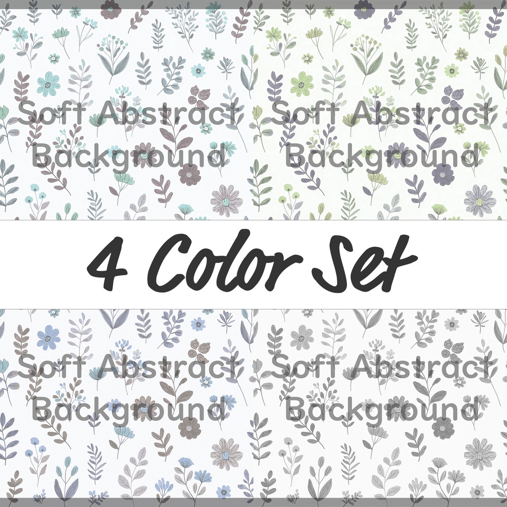 04_ナチュラルボタニカルフラワーパターン背景素材｜やさしい北欧風草花装飾模様（4色セット）