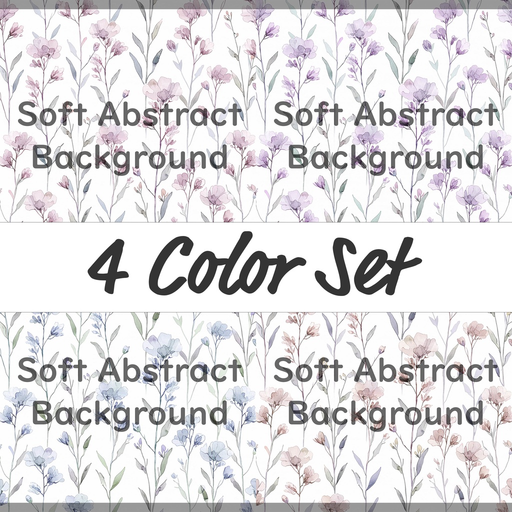01_やわらか水彩ボタニカルフラワーパターン背景素材｜淡色ナチュラル草花模様（4色セット）