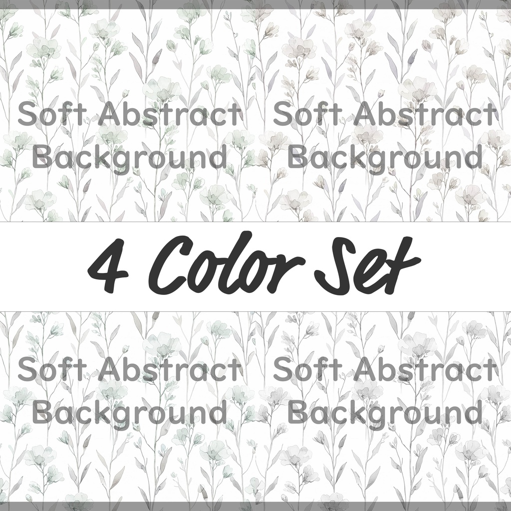 04_やわらか水彩ボタニカルフラワーパターン背景素材｜淡色ナチュラル草花模様（4色セット）