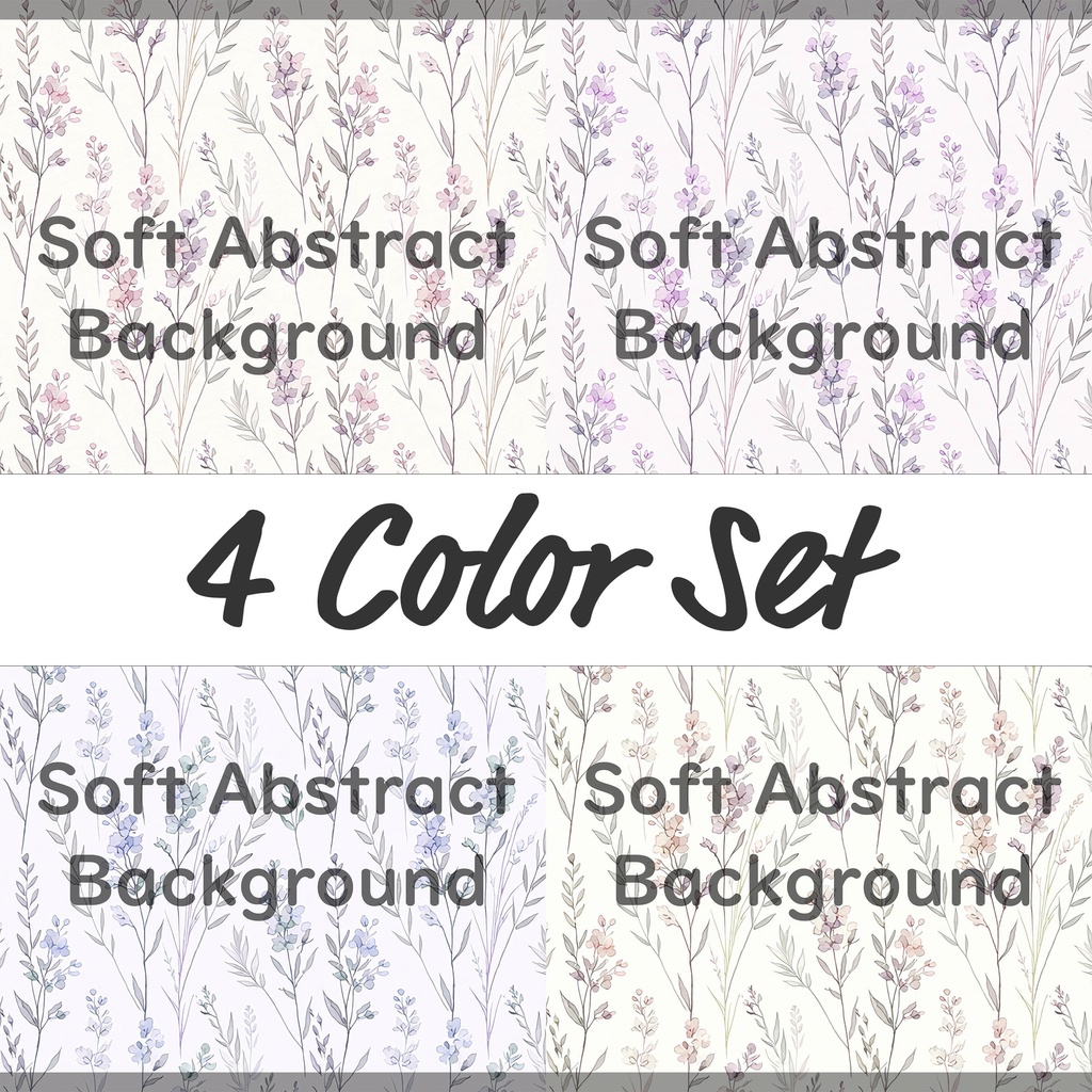 01_淡彩ボタニカルパターン背景素材｜やさしい縦流れ草花デザイン（4色セット）