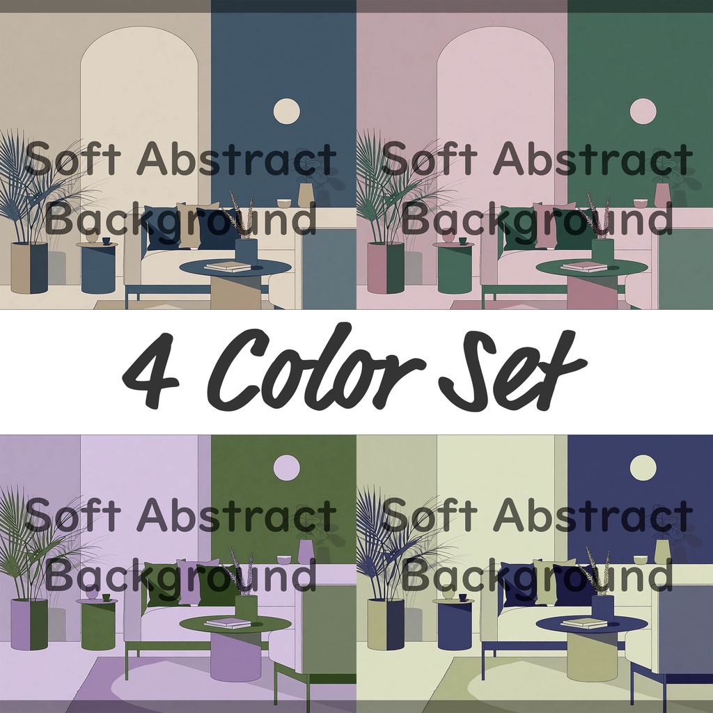 01_静かなモダンリビング空間背景素材|洗練インテリアシーン(4色セット)