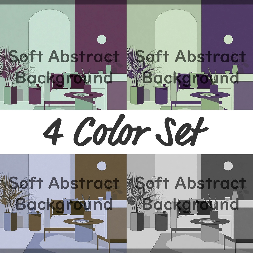 02_静かなモダンリビング空間背景素材|洗練インテリアシーン(4色セット)