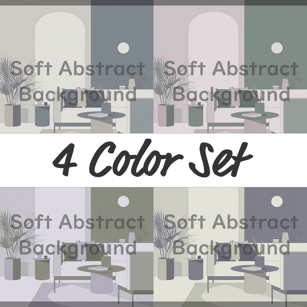 03_静かなモダンリビング空間背景素材｜洗練インテリアシーン（4色セット）