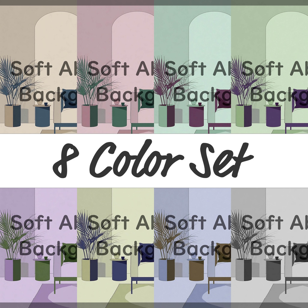 05_静かなモダンリビング空間背景素材｜洗練インテリアシーン（8色セット）