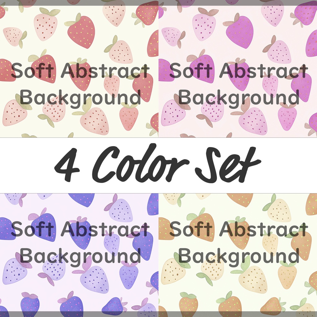 01_かわいいいちごモチーフ背景素材｜やさしいフルーツパターン（4色セット）