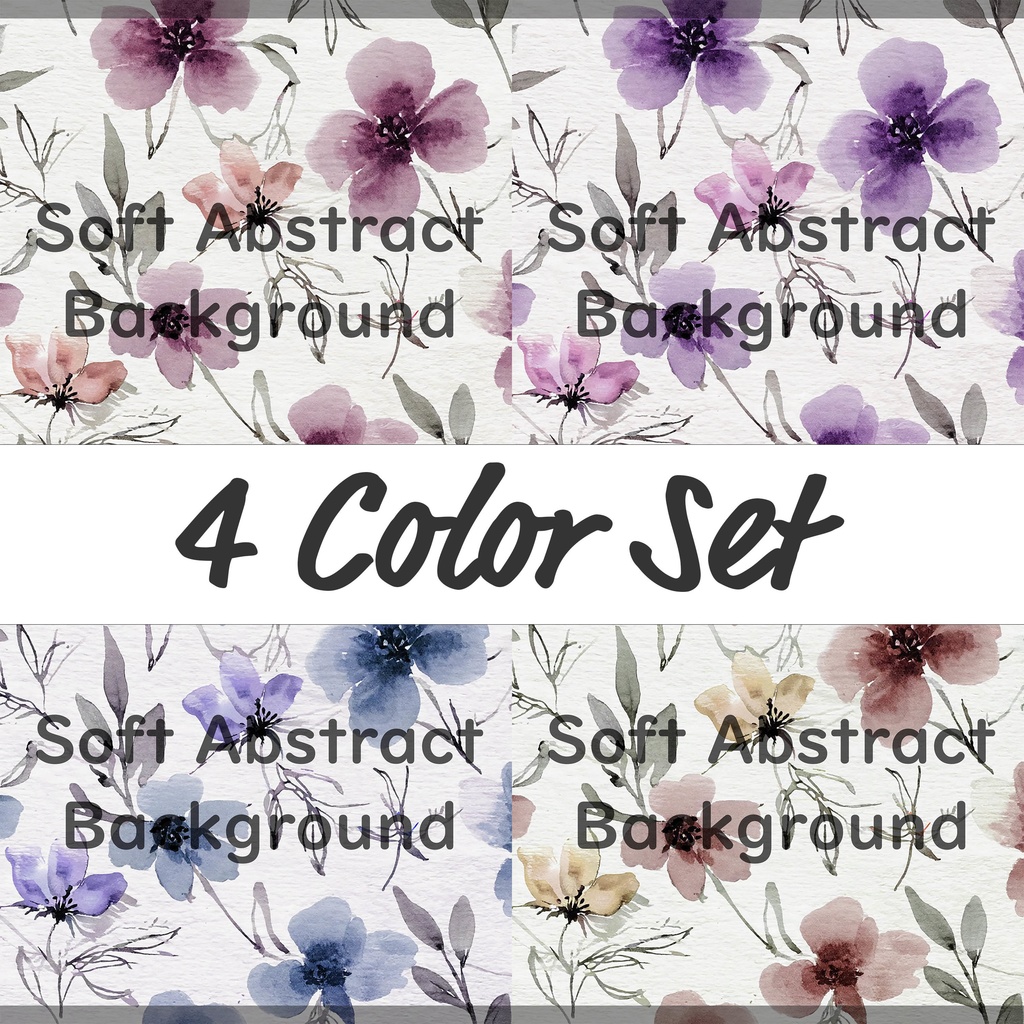 01_やさしい水彩フラワー背景素材|ナチュラルボタニカル(4色セット)