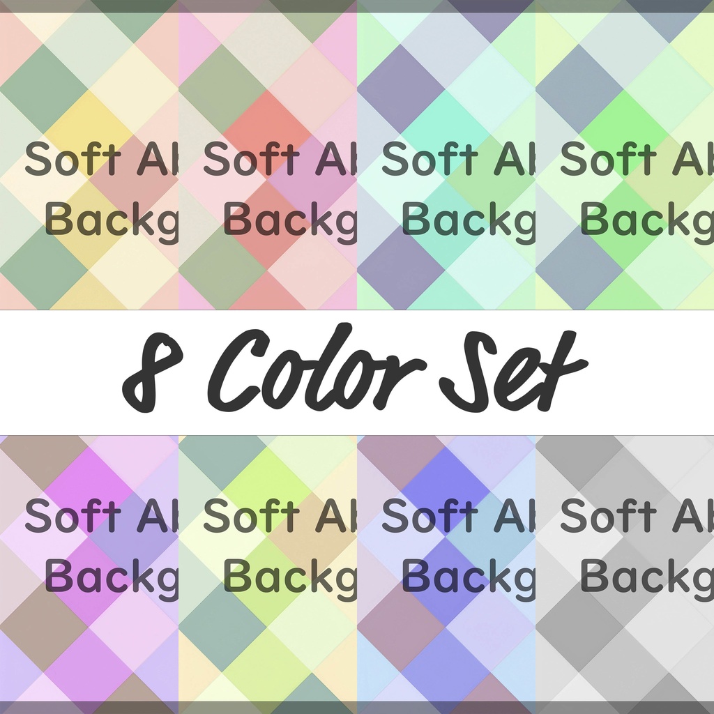01_パステルダイヤチェック背景素材｜やわらかグラデーション模様（8色セット）