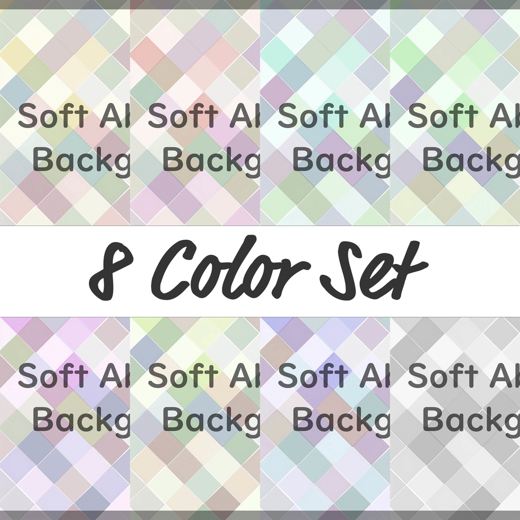 01_やわらかパステルダイヤ背景素材｜淡彩キルトチェックパターン（8色セット）
