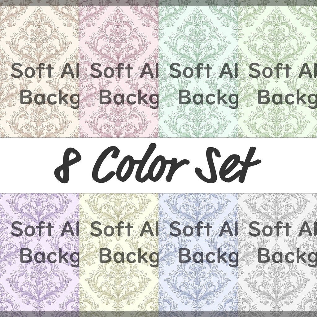 01_エレガントダマスクパターン背景素材|やわらかクラシック装飾模様(8色セット)