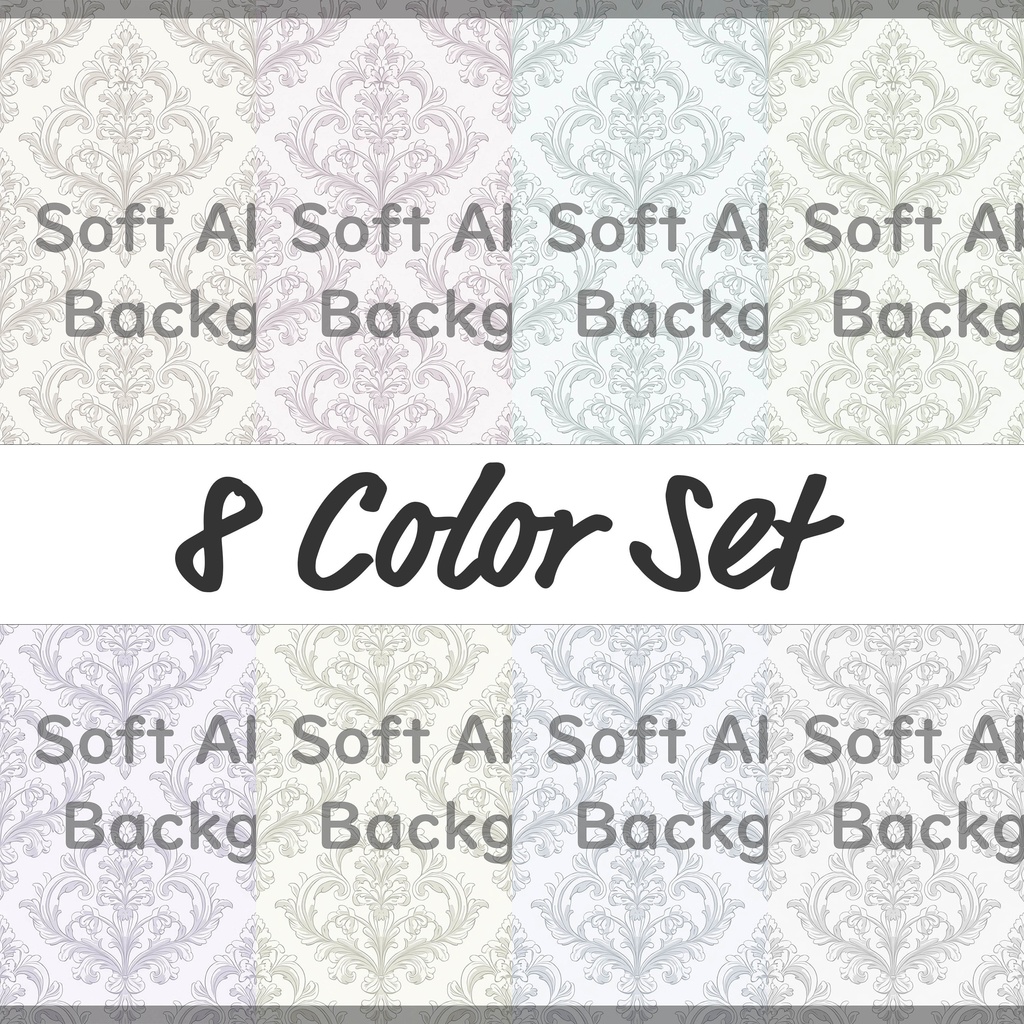 02_エレガントダマスクパターン背景素材|やわらかクラシック装飾模様(8色セット)