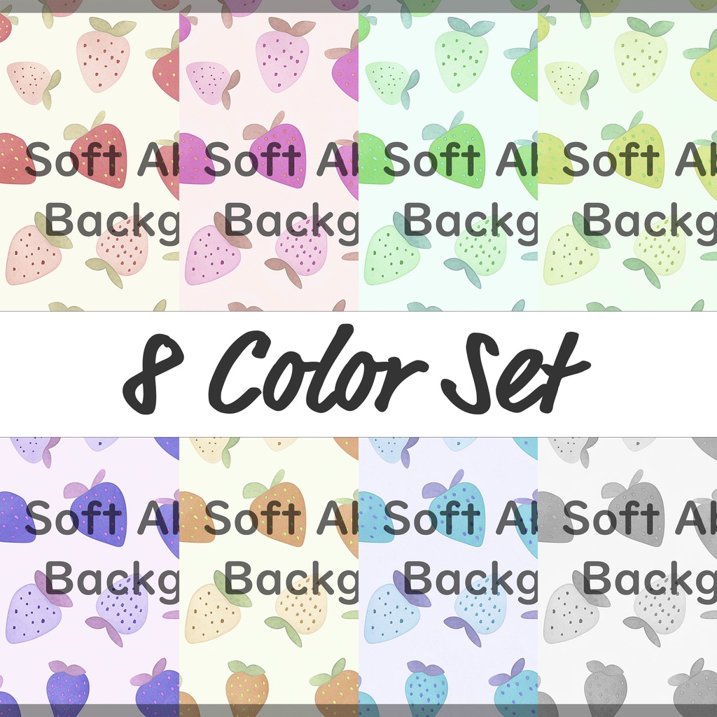 01_かわいいいちごモチーフ背景素材|やさしいフルーツパターン(8色セット)