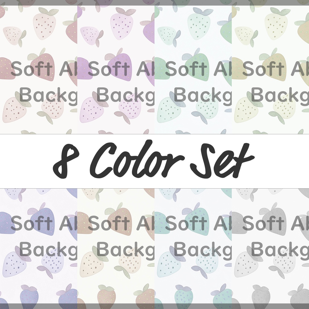 02_かわいいいちごモチーフ背景素材｜やさしいフルーツパターン（8色セット）