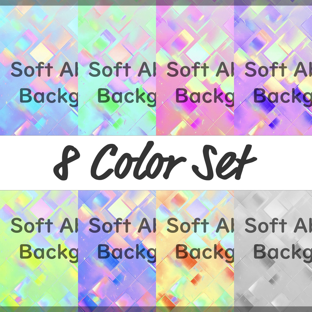 01_やさしく輝くホログラムタイル背景素材｜透明感パターンデザイン（8色セット）