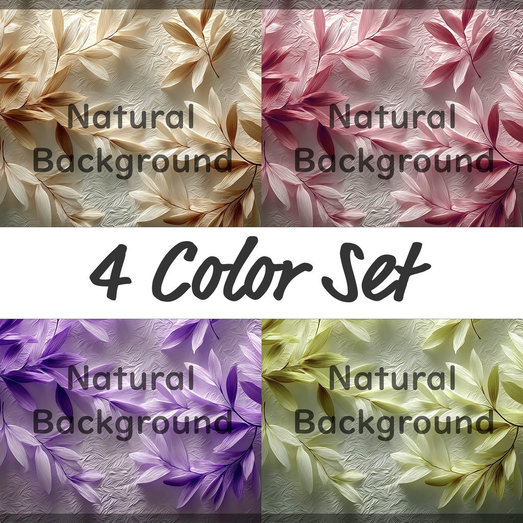 01_ナチュラルボタニカルレリーフ背景素材｜上品リーフテクスチャデザイン（4色セット）