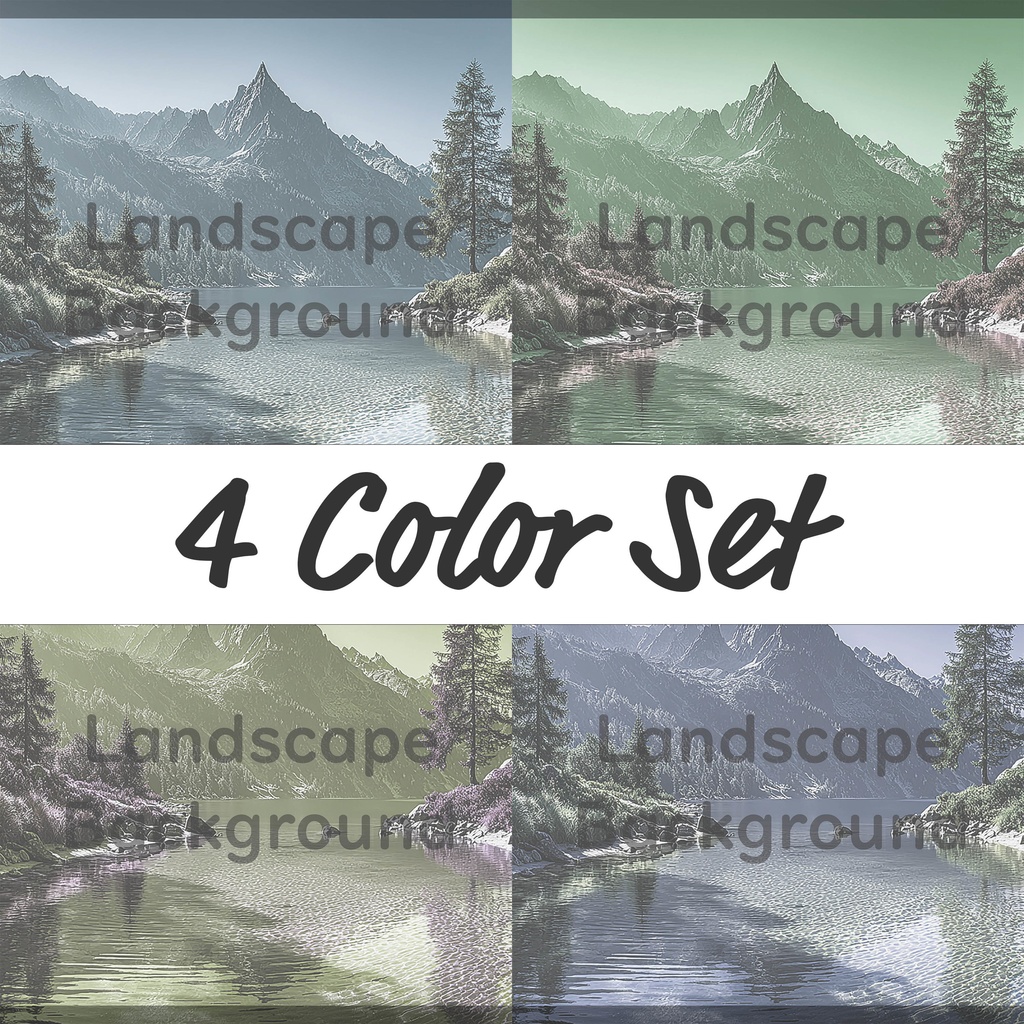03_神秘的な高原湖と山並み背景素材｜透明感ある自然デザイン（4色セット）
