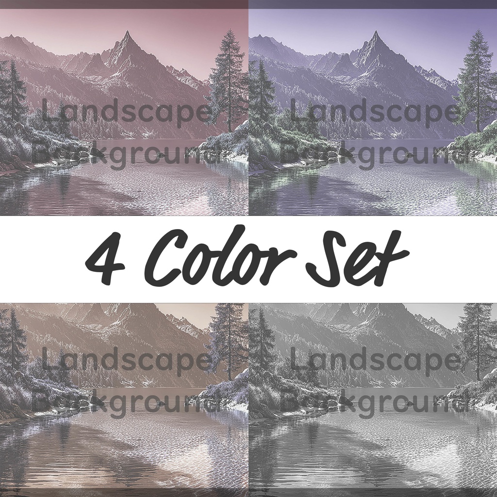 04_神秘的な高原湖と山並み背景素材｜透明感ある自然デザイン（4色セット）